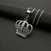 New Men's Hip Hop Gold Silver 316L Stainless Steel Plated Iced Out Crystal King Crown Pendant Necklace Fashion Jewelry Gift 60cm sidabras