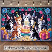 2D Cat Themed Happy Birthday Backdrop for Kids Birthday Party Decoration 47.2x31.5inch/120*80cm