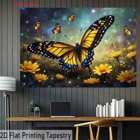 2D Nature Butterfly Tapestry, Monarch & Yellow Flower Galaxy Wall Decor 47.2x31.5inch/120*80cm