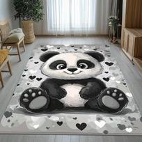 Panda Cartoon Rug Kids Room Cute Black White Animal Carpet Cozy Living Room Decor Baby Play Mat Indoor Outdoor Rug Comfortable 40X60cm