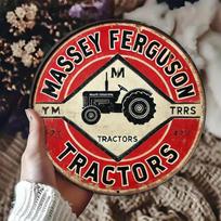 Mfoever Tin Sign Vintage Massey Ferguson Tractors Retro Metal Tin Sign Rustic Farm Equipment Logo Round Wall Art Decor Classic Agricultural The 20x20cm