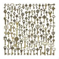 125Pcs Mixed Vintage Style Skeleton Key Charms Pendant Bronze Antique for Chains DIY Craft beige