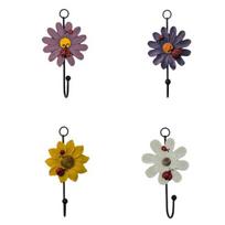 4PCS Decorative Hook Flower Shape Single Hook Resin Petals Wrought Iron Strong Load Capacity Wall Hanger for Coats Scarves Keys 4pcs