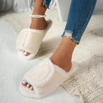 Women's Furry Outdoor Slides, Velcro Strap Platform Mules, Autumn Commuter Slippers Wholesale 36-37 smėlis