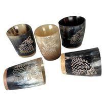 Style Drinking Horns Set of 5 pc  Handcrafted Viking Horn Glassware with Wooden Base