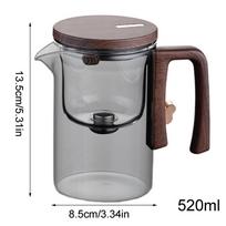520/720ml Stiklinis arbatinukas su plikytuvu, magnetiniu būdu prisegamu arbatos plikytuvu, medine rankena, arbatos atskyrimo filtravimo stiklinis virdulys