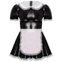 Vyriška Sissy tarnaitės suknelė Lėlės apykaklė Pūstos rankovės Volanėliai Nėriniai A formos suknelė Cosplay kostiumas XXL raudona