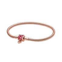 Pandora Blizganti Rankomis Dažyta Širdelė Gyvatės Grandinėlės Apyrankė Moteriška apyrankė Rožinio Aukso 589543C01 Box,18