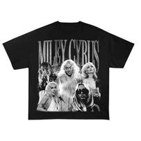 Miley Cyrus Black and White 90s Retro TShirt Hip Hop Pattern Unisexs TShirt Pure Cotton AllSeason Couple Streetwear TShirt S