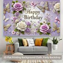 2D Lavender Purple Floral Birthday Backdrop for Garden Themed Party Photo B 47.2x31.5inch/120*80cm