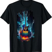 Fire Waves Guitar Art T Shirt S įvairiaspalvis