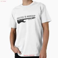 Music Created to Worship Guitar Chr Made in USA Mens T Shirt S 5XL vintage Washed graphic Comfortable Breathable S įvairiaspalvis