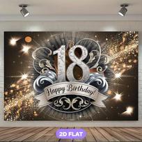 2D Silver Gold 18th Birthday Backdrop, Elegant Milestone Birthday Party Background Decoration 47.2x31.5inch/120*80cm