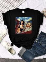 Mona Lisa T Shirts Funny Cat Lovely Cute Printed TShirt for WomenS Crewneck Gothic Women Tshirt Casual Female Tee Shirts S