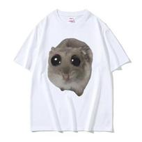 Funny Sad Hamster Meme Cry BiG Eye Cute Mouse T Shirt Unisex Women Fashion Kawaii Clothes Tshirts 100 Cotton High Quality Tshirt S