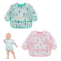 Long Sleeve Waterproof Bib Set 2 Pack Adjustable Size No Fluorescent Agent 6-36 Months Flamingo Cactus rožinė