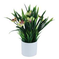 1 Set Artificial Potted Plant DIY Anti-fall Plastic Eye-catching Fake Orchid Flower for Office žalia