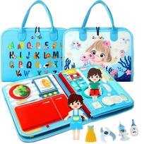 Montessori Busy Board Interactive Sensory Toy Foldable Portable Activity Book Blue Educational Travel Toy for Fine Motor Skills Development