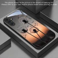 Dandelion Floating Fluff Pattern Tempered Glass Black Phone Case For Samsung Galaxy S25 S24 S23 Ultra Plus FE Shockproof Cover Galaxy S23+