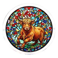 2D Acrylic Suncatcher Window Hanging Ornament Bull Design Decorative Circular Stained Glass Style Home Decor Indoor Outdoor Use One Size