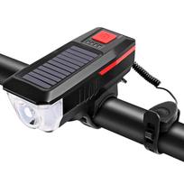 Solar Bicycle Head Light Rechargeable MTB Road Bike Flashlight Lamp with Horn Bicycle Front Rear Light Set Cycling Accessories raudona