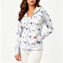 Women's Lightweight Long Sleeve Zip Up Hoodie with Hood and Pockets Floral Print Sun Protection Jacket for Outdoor Activities M mėlyna
