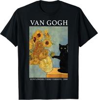 Van Gogh Black Cat With Sunflowers Funny Cat TShirt Unisex TShirt Unisex T-Shirt S įvairiaspalvis