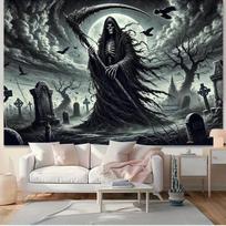 Grim Reaper tapestry creepy cemetery scene 75x100 juoda