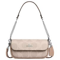 COACH Hailey Brook Flap 20 Logo Flap Fastening Faux Leather Crossbody Shoulder Bag Small Women's Beige smėlis