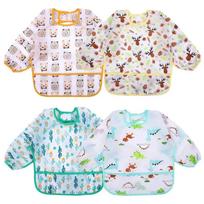 Baby Long Sleeve Waterproof Bibs Set of 4 for 0-6 Months Multicolor with Pocket