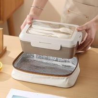 Triple Compartment Bento Box Microwave Safe Portable Lunch Container With Utensils Adults Students Office School Home Use brown