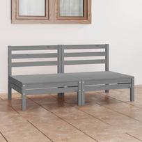 Vidaxl 2-Osobowa Sofa Ogrodowa, Szara, Lite Drewno Sosnowe