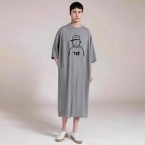 Men's Short Sleeve Long Knee-Length Sleep Dress Robe - Thin Lightweight Summer Bathrobe, Loose Fit Plus Size Homewear l recommended 50-60kg pilka