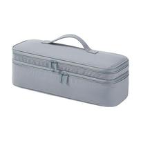 Travel Nylon Dual Layer Hair Dryer Storage Bag With Dividers For Bathroom Organization pilka spalva