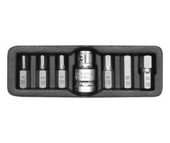 YATO šešiakampių antgalių rinkinys, 7 vnt. 0412 4-12mm + ADAPTERIS.