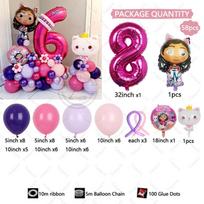 58pcs Cute Gabby Dollhouse Cats Theme Balloon Children's Birthday Party Decoration Latex Foil Ball Girl Gabby's Doll Balloon Toy 32inch