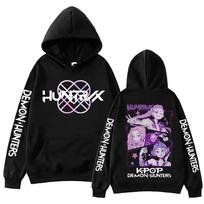 Vasariniai Anime K-Pop Demonų Medžiotojų Džemperis Harajuku Hip Hop Puloveris Viršus Džemperis UNISEX Abėcėlės Sportinė Apranga Mados Tendencijos S juoda