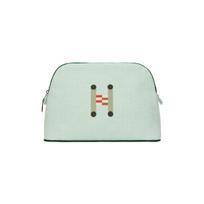 Hermès Bolide Crazy H Embroidered Pattern Palladium Finish Cotton Storage Bag Medium Women bags Cloud-White Mint-Green H103751M04 Cloud White & Mint Green