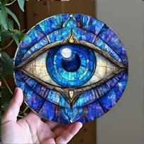 Glam stiliaus Piktos akies sienos dekoracija 8x8 colio Mėlyna auksinė mozaikinė aliuminio plokštelė Nerūdijantis metalas Lauko namų dovana 20x20 įvairiaspalvis