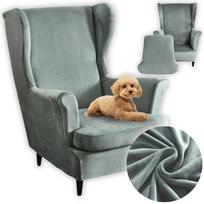 Wingback chair cover, elastic, grey, easy to clean, velvet