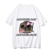 Fashion Funny Sad Hamster Another Day of Slaying TShirt Casual Cute Printed Top Unisex Minimalist Short Sleeve Tee S
