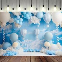2D Cloud Hot Air Balloon Backdrop Baby Shower Party Decoration Background 47.2x31.5inch/120*80cm