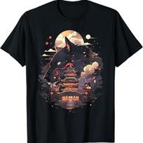 Wolf Art T Shirt Japanese Design Animal Pagoda S įvairiaspalvis