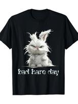 Casual Funny T-Shirt Bad Hare Day Funny Word Game Bunny Rabbit Fun T-Shirt, Men Women O-neck Short Sleeve Graphic T-Shirts S įvairiaspalvis
