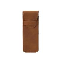 Vintage Style Frosted PU Leather Fountain Pen Case with Flap Closure Large Capacity Dual Storage Pen Holder