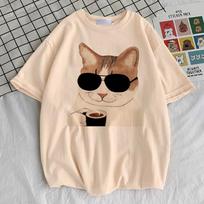 Japanese Grunge Cat tshirt female Colorful hip hop Trendy tshirt graphic korean clothes kawaii aesthetic Pop Culture 2000s S