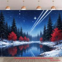 2D New Year Winter Landscape Backdrop, Pine Forest & Meteor Lake Photography Background Cloth 47.2x31.5inch/120*80cm