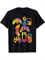 Retro Video Game Controller Print Graphic Tee Men Cotton Casual Short Sleeve Gaming T-Shirt Daily Wear S įvairiaspalvis