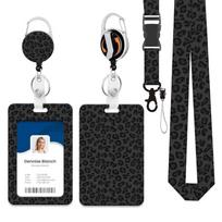 Leopards Print Badge Holder with Removeble Neck Strap Retractable Lanyard with Waterproof ABS Card Cover For Offices 1