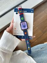 Floral Denim Canvas Leather Watch Strap for Apple iWatch Series Ultra/SE 42 tamsiai mėlyna spalva
